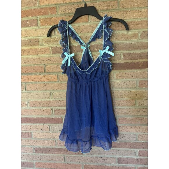 Victoria's Secret Blue Sheer Babydoll Ruffle Nightie Flowy Lingerie Medium - Picture 1 of 6